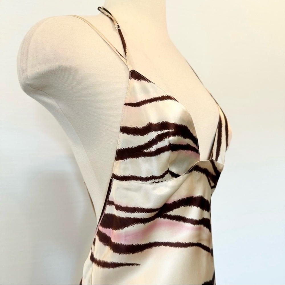 🌺SOLD🌺Victoria’s Secret Silk Ivory Pink Tan Tiger Striped Maxi Gown Slip Dress L - Picture 2 of 10